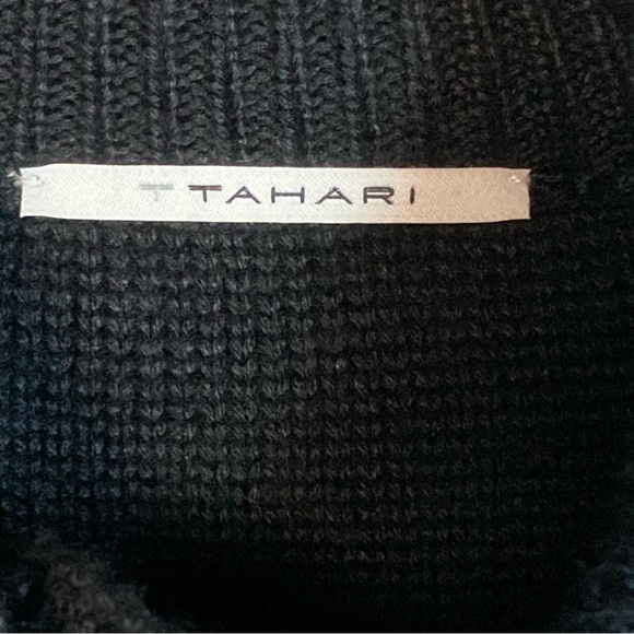 NWT T Tahari faux fur belted cardigan black wool blend large - Picture 8 of 11